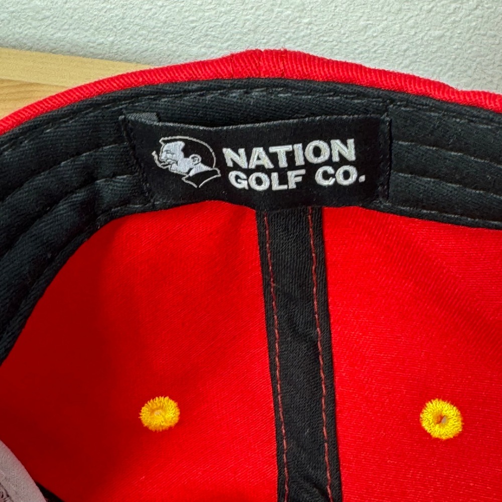Nation Golf Co Red Yellow Snapback Hat Adjustable Leather Strapback Cap - Picture 9 of 11